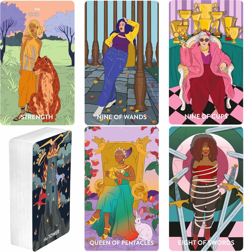 Wyspell Feminine Tarot Deck – Borderless Tarot Cards with Guide Book for Beginners – Beginner Playing Cards Set - Image 4